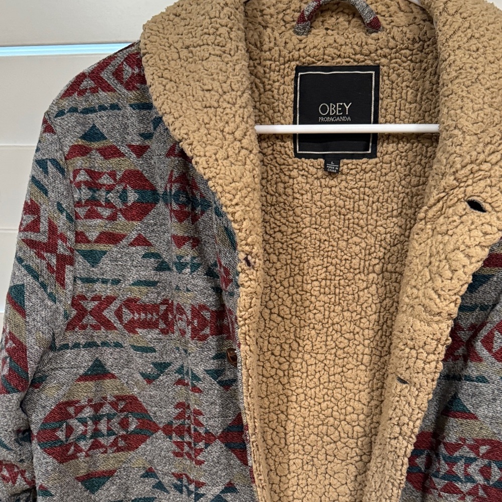 Obey Multicolor Patterned Jacket With Sherpa Lini… - image 4